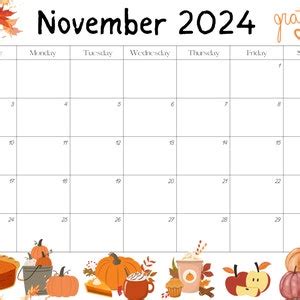 Editable November Calendar Pdf And Png Template Printable Digital