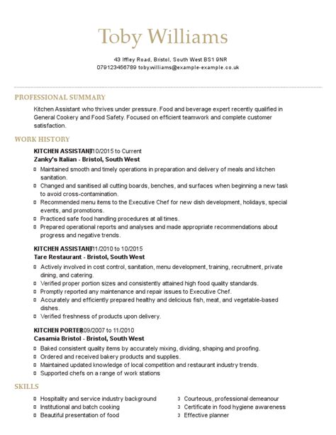 The Best Cv Examples For Kitchen Assistants Myperfectcv