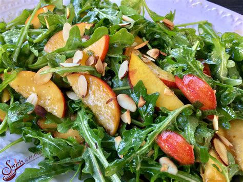 Peach Arugula Salad With Basil Mint Vinaigrette Swirls Of Flavor