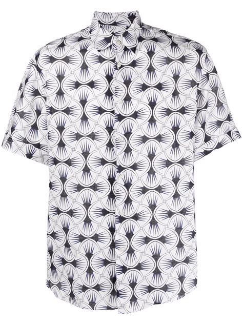 Peninsula Swimwear Linosa V3 Geometric Print Linen Shirt In White