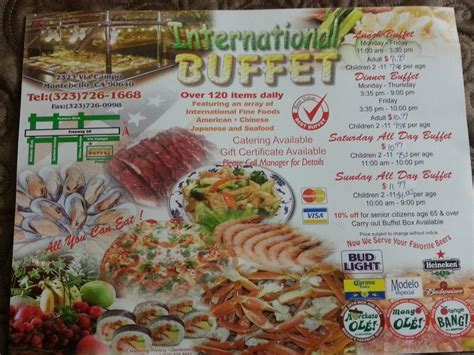 Menu at International Buffet restaurant, Montebello