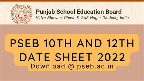 Pseb Date Sheet 2022 Out Punjab Board Releases 10th 12th Time Table