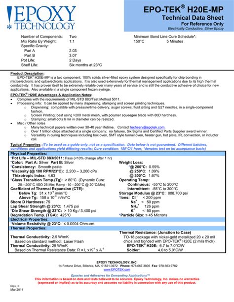 Data Sheet Epoxy Technology Inc