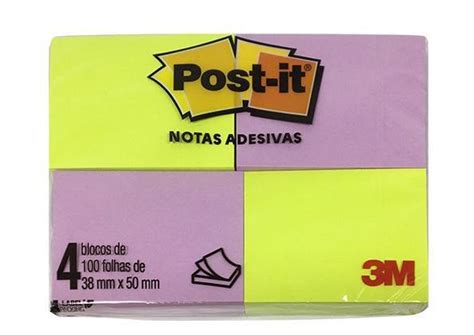 Bloco Nota Adesiva POST IT 38mm X 50mm 400 Folhas Neon 3M Bloco