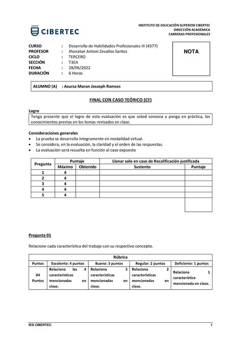 CF T3EA 00 Asurza Moran Josseph IES CIBERTEC 1 INSTITUTO DE EDUCACIN