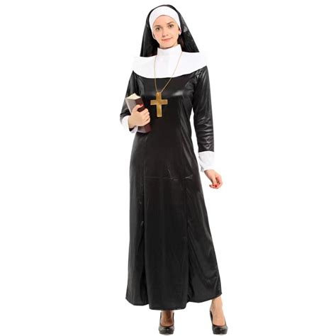 4pcs Sexy Nun Cosplay Long Dress Adult Halloween Party Theatrical