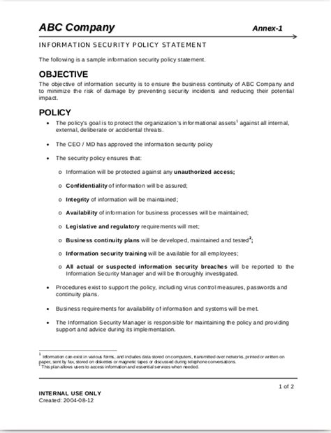 Security Policies And Procedures Template