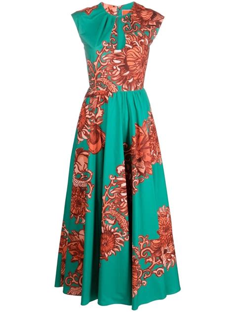 La Doublej Floral Print Cut Out Dress Green Dress Short Sleeve