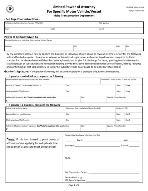 Free Printable Power Of Attorney Form Idaho