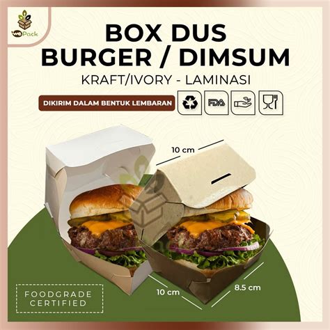 Jual Box Burger Kotak Dimsum Snack Kue Kemasan Dus Burger Kertas Ivory