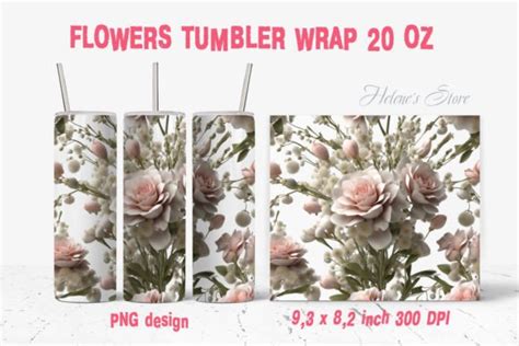 3d Roses Flower Skinny Tumbler Wrap 20oz Graphic By Helenes Store · Creative Fabrica