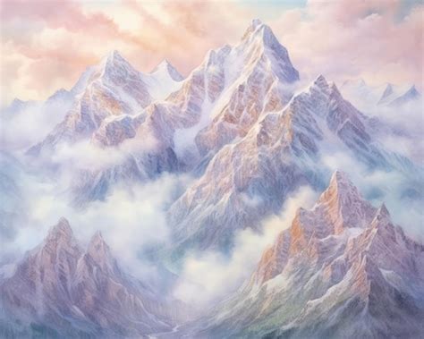 Premium Ai Image Majestic Mountains In Soft Pastel Shades Painted