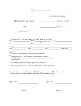 Printable Petition For Name Change Legal Pleading Template