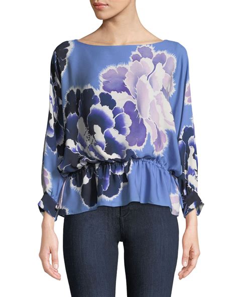 Josie Natori New Poet Floral Peplum Blouse In Storm Modesens Floral