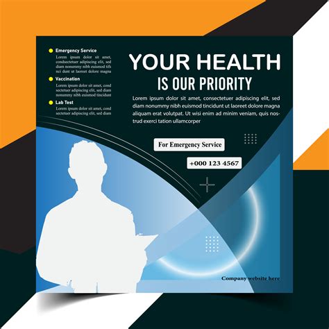 Healthcare post template. Medical promotion square web banner. Social