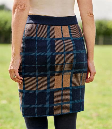 Navy Brown Teal Wool Blend Womens Check Skirt