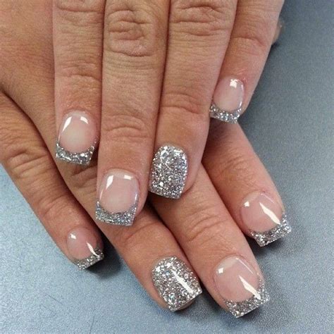 Silver Glitter Tip Acrylic Nails