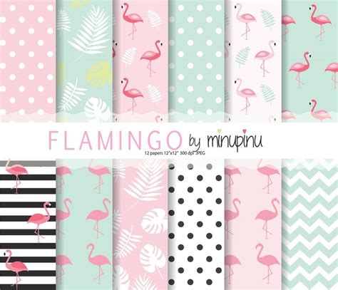 Flamingo Digital Paper Pink And Mint Flamingos Background Etsy