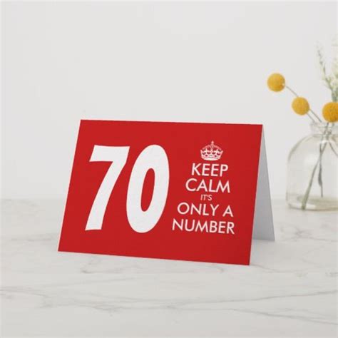 70th Birthday Card Keep Calm Its Only A Number Seventieth Birthday