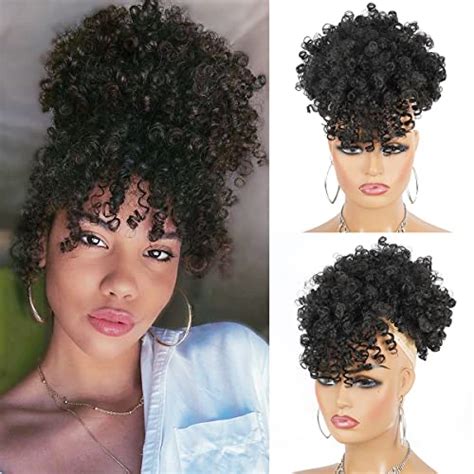 Cetiq Afro Puff Drawstring Ponytail With Bangs Pineapple Updo Hair For