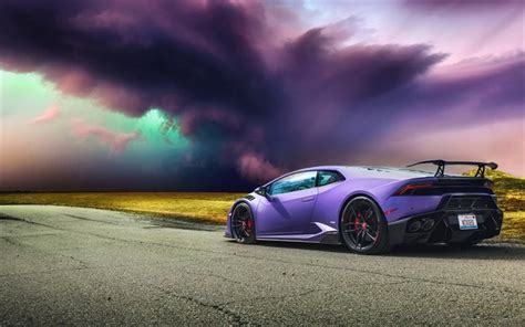 Download wallpapers storm, Lamborghini Huracan, road, supercars, purple Huracan, Lamborghini for ...