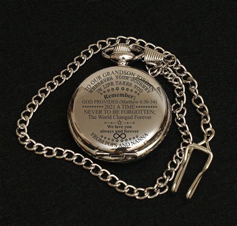 To My Grandson Engraved Custom Pocket Watch Graduation Gift Etsy