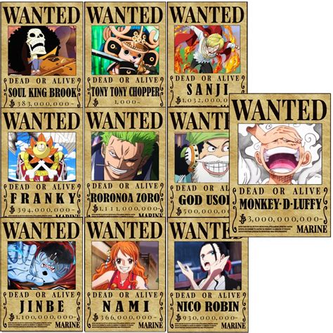 Bộ 10 tấm Poster truy nã One piece Băng mũ rơm tiền truy nã mới nhất