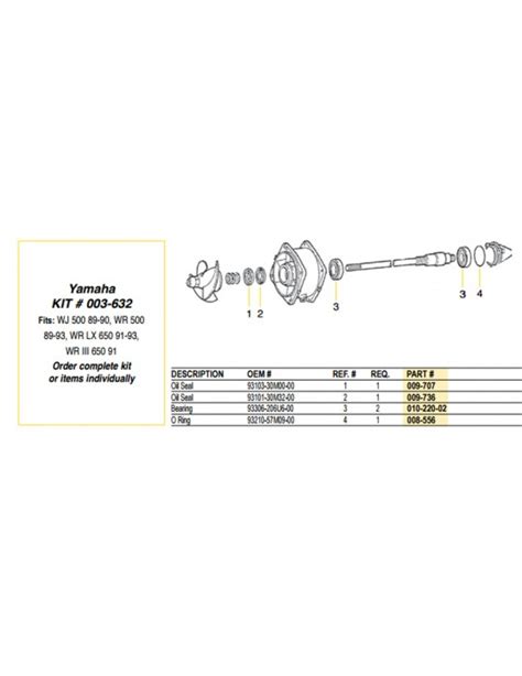 Kit réparation turbine Yamaha 500 650 jet pump repair kit WSM 003 632