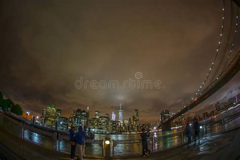 Manhattan and Brooklyn Bridge Night View and the People Editorial Photo ...