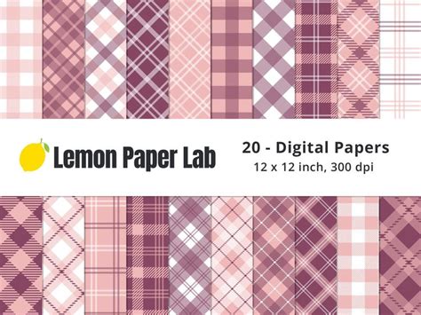 Plaid Digital Paper Plum Background Pink Plaid Paper Printable