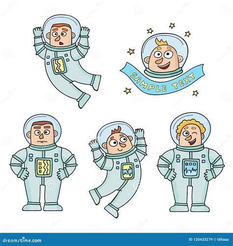 Grupo Do Vetor De Astronautas Da Cor Dos Desenhos Animados Isolados No