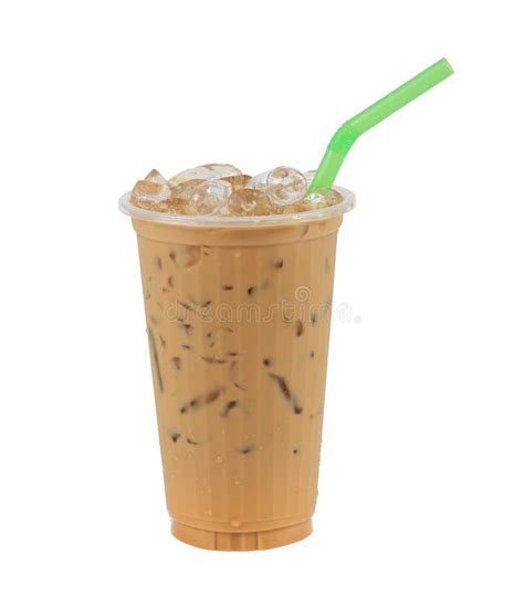 Iced Coffee With Straw Half A Plastic Cup Isolated On White Background Stock Image Image Of