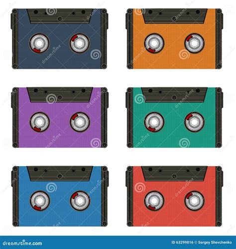 Six Multi Colored Cassettes Stock Vector Illustration Of Compact Colored 63299816