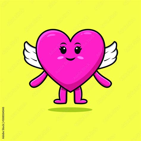 Cute Cartoon Lovely Heart Character Wearing Wings In Modern Style