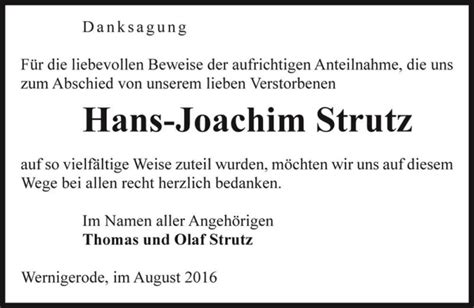 Traueranzeigen Von Hans Joachim Strutz Abschied Nehmen De