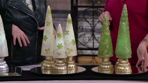 Set Of 3 Illuminated Glistening Wax Trees By Valerie On QVC YouTube