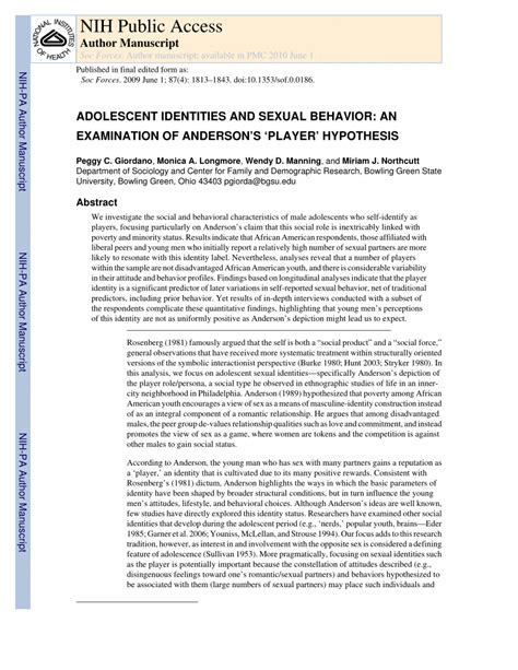 Pdf Adolescent Identities And Sexual Behavior An Examination Of Anderson S Player Hypothesis