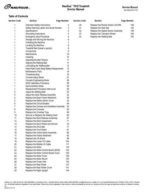 Nautilus T618 Treadmill Manual | PDF