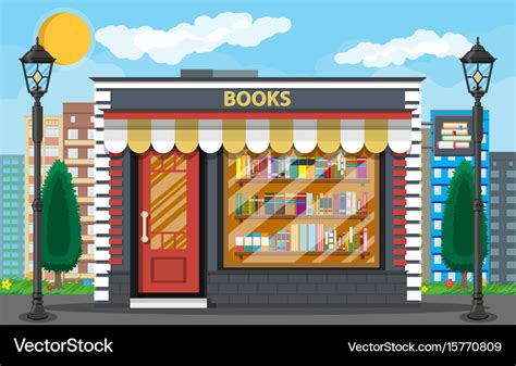 Book Shop Or Store Building And Cityscape Vector Image