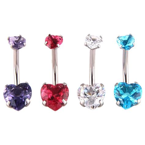 Sexy Double Heart Dangle Belly Button Ring Cz Crystal Piercing Barbell