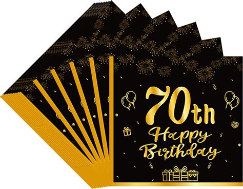 Topways Black Gold 70th Birthday Decorations Paper Napkins 40pcs