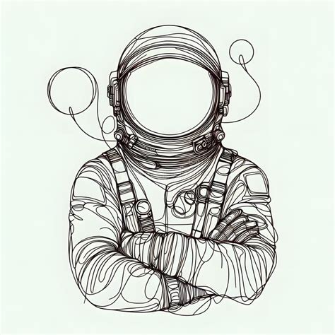 A Minimalist Ink Drawing of an Astronaut on Plain White Background ...