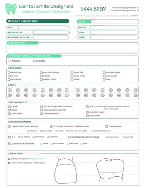 Fillable Online IMPLANT ORDER FORM Dental Smile Designers Lab Fax