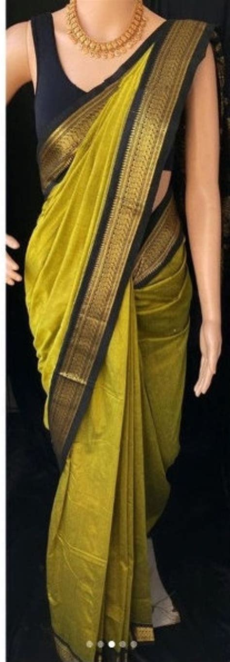 South Indian Methi Yellow Semi Silk Saree With Peacock Jari Border