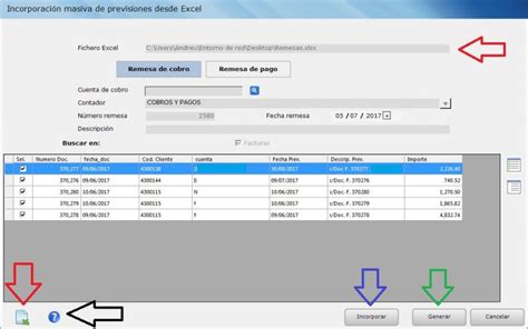 Excel generación de remesas Soporte Programa de gestión DAF ERP