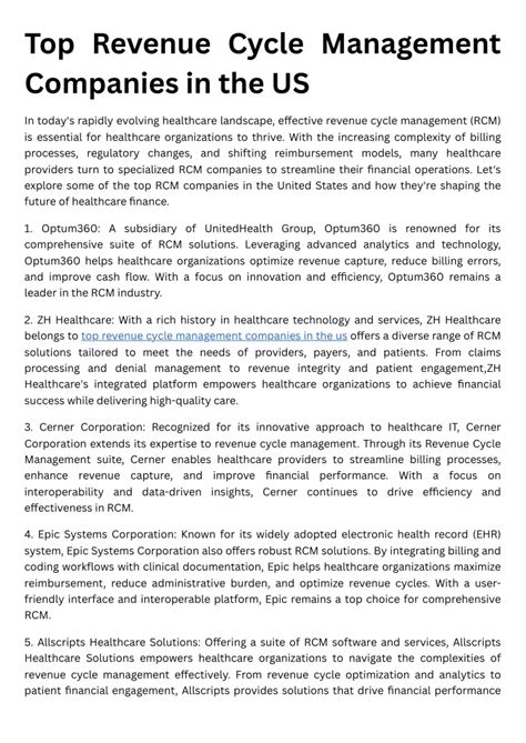 PPT Top Revenue Cycle Management Companies In The US PowerPoint