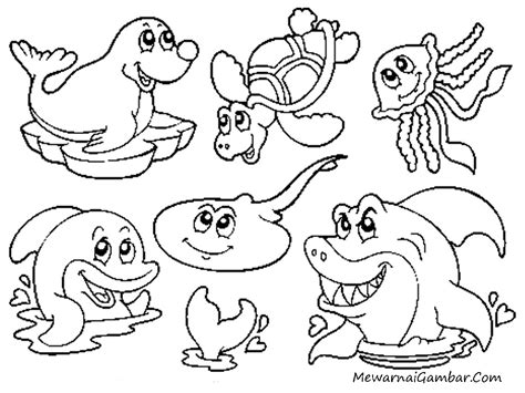 mewarnai gambar ikan  binatang laut mewarnai gambar