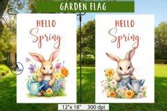 Hello Spring Garden Flag Spring Bunny Illustration