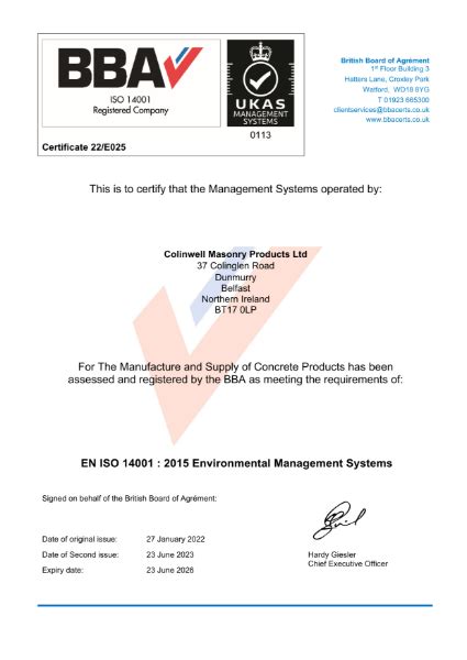 En Iso 14001 Environmental Management Systems Colinwell Masonry Nbs