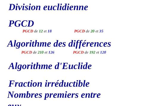 PPT Algorithme des différences PGCD Algorithme d Euclide Nombres